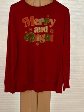 Merry and Bright Red Long sleeve Shirt-Size L